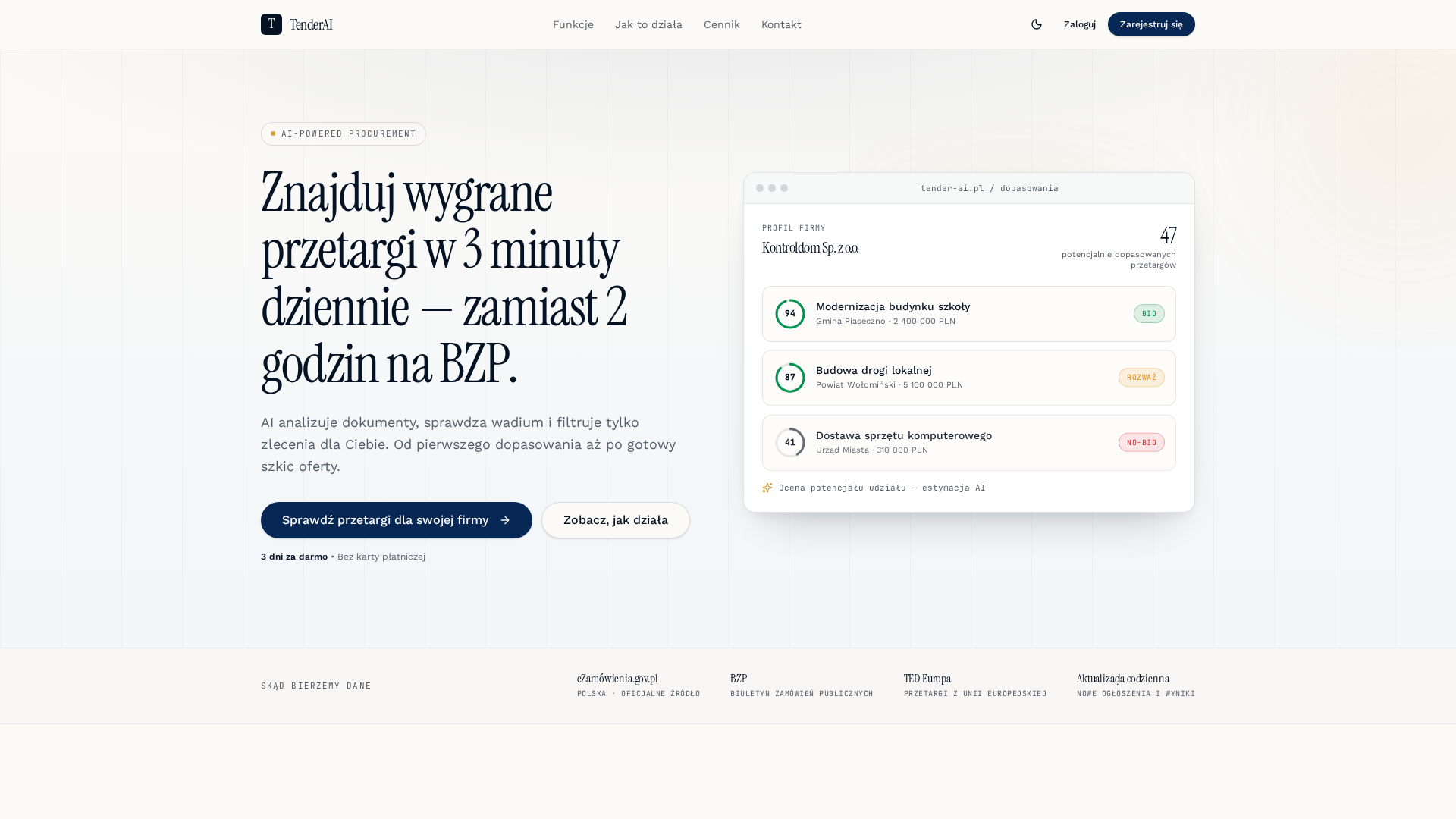 Realizacja strony TenderAI - case study DesignStron.pl